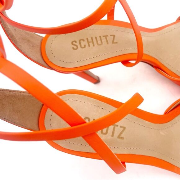 NEW Schutz Bryce Leather Stiletto Sandals Acid Orange Lace-Up Sandals Size 5.5 - Picture 14 of 16